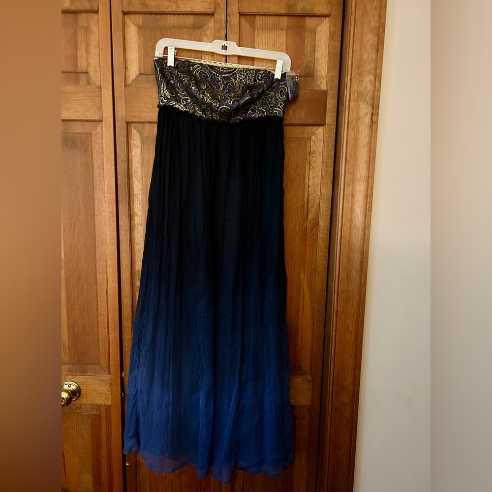 Moulinette Soeurs Women's Etherial Sz 0P Gold & Blue Ombré Strapless Maxi Dress